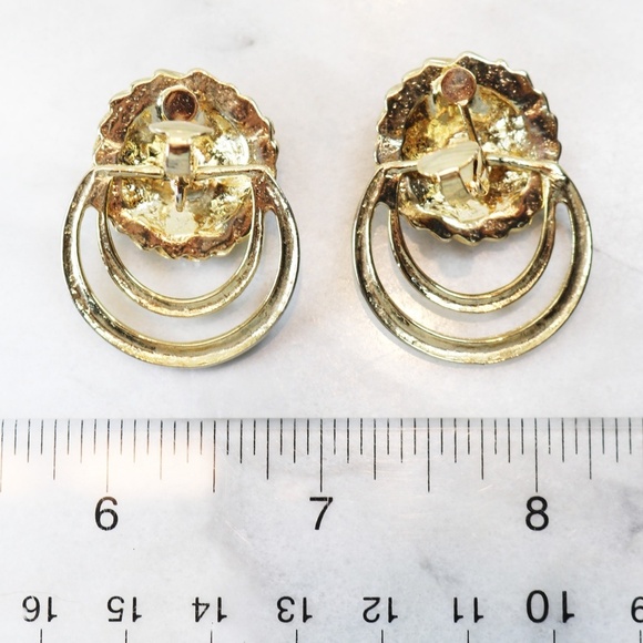 Lion Head Doorknocker Clip-On Earrings ⚜ Gold Lion\'s Head Doorknocker Earrings